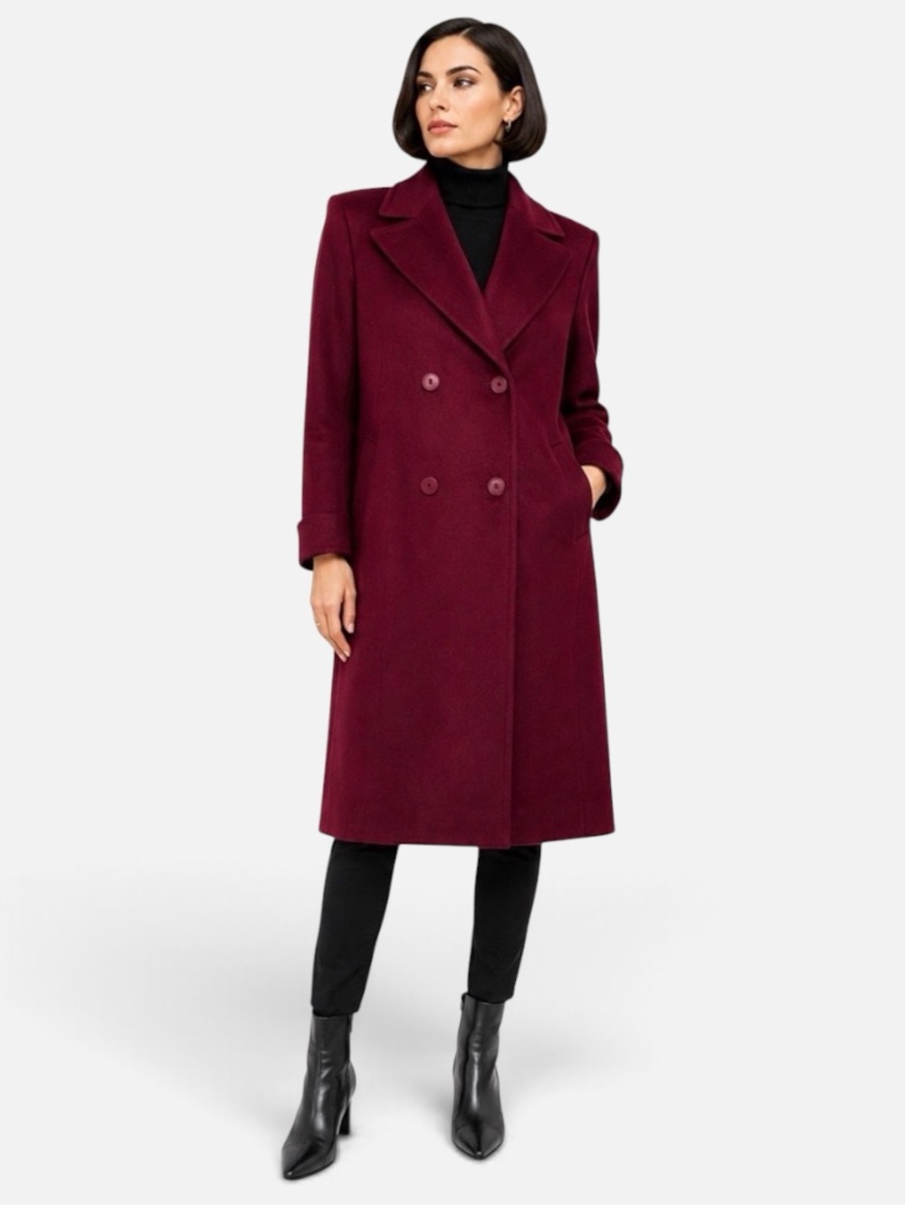 Alorna Burgundy wool blend Trench Coat Double breasted Vintage Timeless Style